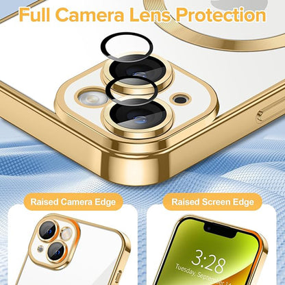 MagSafe Case for Apple iPhone 14, Techsuit, Luxury Crystal, Gold