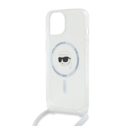 MagSafe Case for Apple iPhone 15, Karl Lagerfeld, IML Crossbody Karl's Head, Transparent