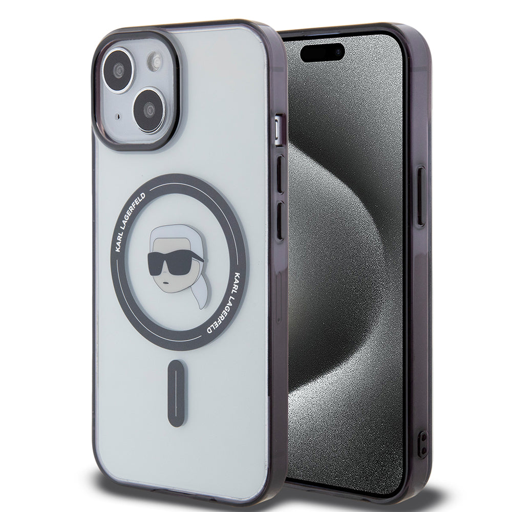 MagSafe Case for Apple iPhone 15, Karl Lagerfeld, IML Karl's Head, Transparent