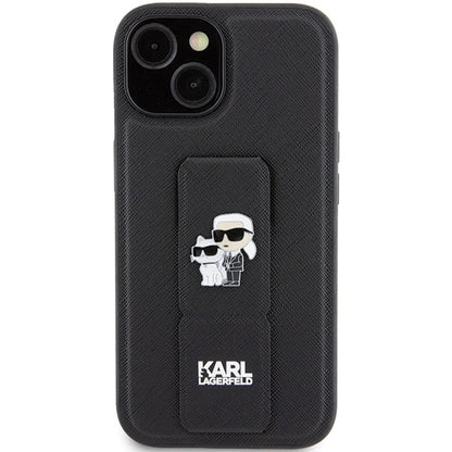 MagSafe Case for Apple iPhone 15, Karl Lagerfeld, Saffiano Gripstand Karl & Choupette, Black
