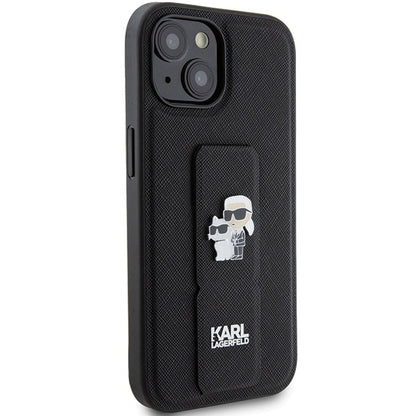 MagSafe Case for Apple iPhone 15, Karl Lagerfeld, Saffiano Gripstand Karl & Choupette, Black