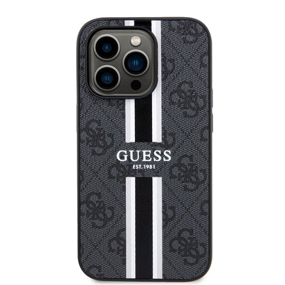 MagSafe Case for Apple iPhone 15 Pro, Guess, 4G Printed Stripes, Black