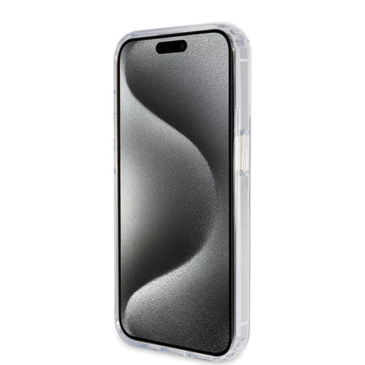 MagSafe Case for Apple iPhone 15 Pro, Guess, IML Ring Stand Glitter, Transparent