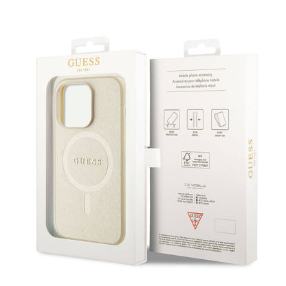 MagSafe Case for Apple iPhone 15 Pro, Guess, Saffiano, Beige