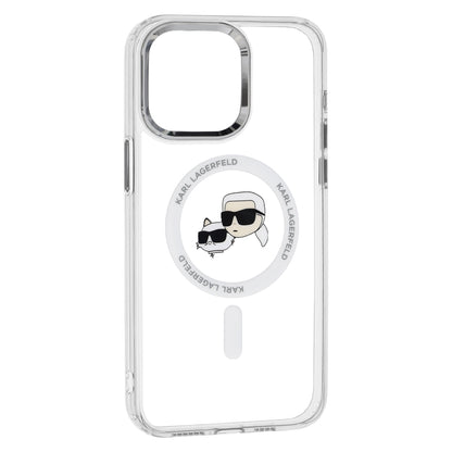MagSafe Case for Apple iPhone 15 Pro, Karl Lagerfeld, IML Metal Karl & Choupette's Heads, White