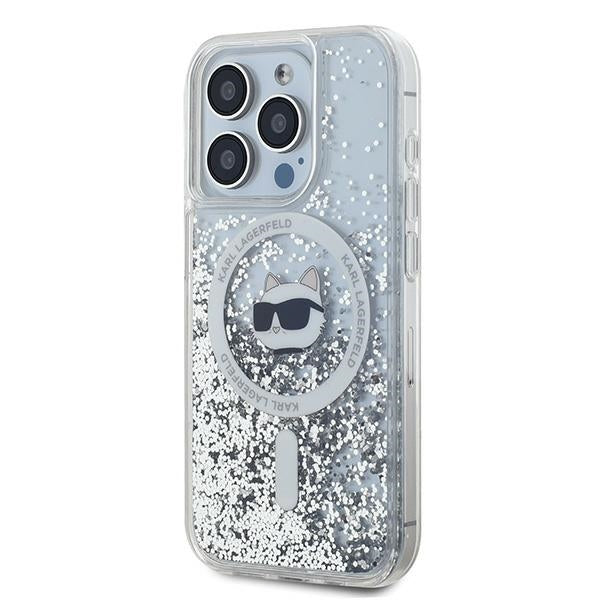MagSafe Case for Apple iPhone 15 Pro, Karl Lagerfeld, Liquid Glitter Choupette Head, Transparent