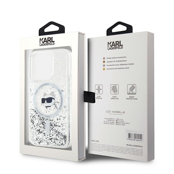 MagSafe Case for Apple iPhone 15 Pro, Karl Lagerfeld, Liquid Glitter Choupette Head, Transparent