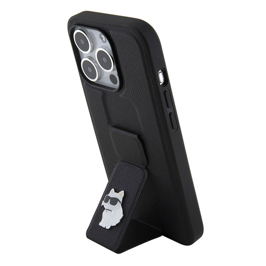 MagSafe Case for Apple iPhone 15 Pro, Karl Lagerfeld, Saffiano Gripstand Choupette, Black