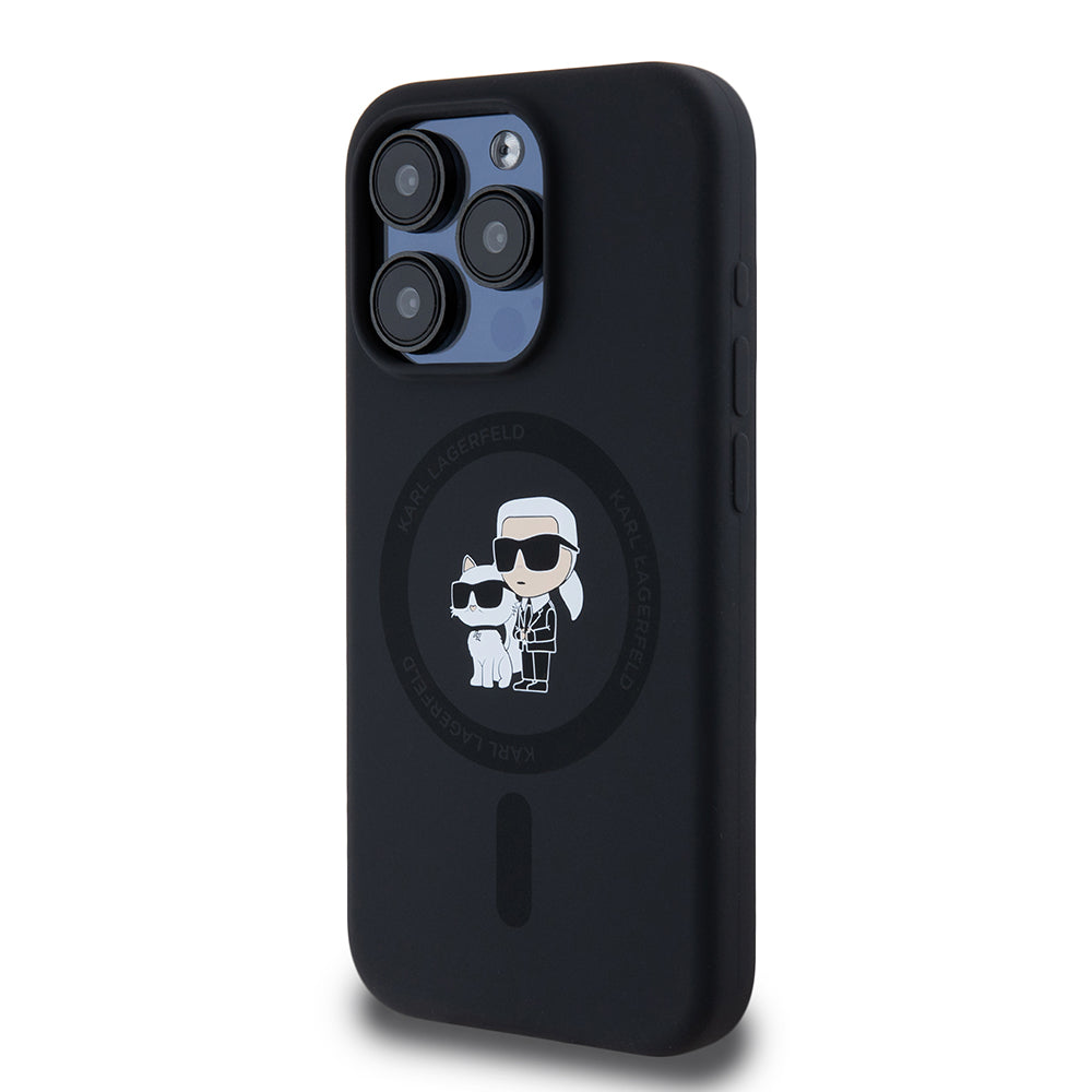 MagSafe Case for Apple iPhone 15 Pro, Karl Lagerfeld, Karl & Choupette Silicone, Black