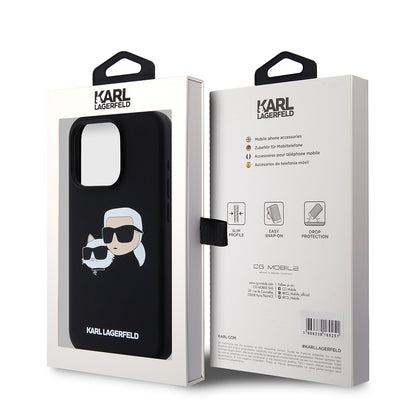 MagSafe Case for Apple iPhone 15 Pro, Karl Lagerfeld, Silicone Karl & Choupette's Heads, Black