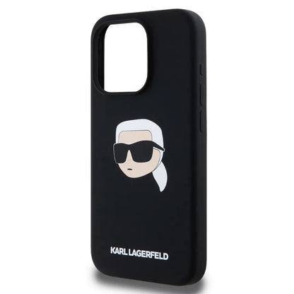 MagSafe Case for Apple iPhone 15 Pro, Karl Lagerfeld, Silicone Karl's Head, Black
