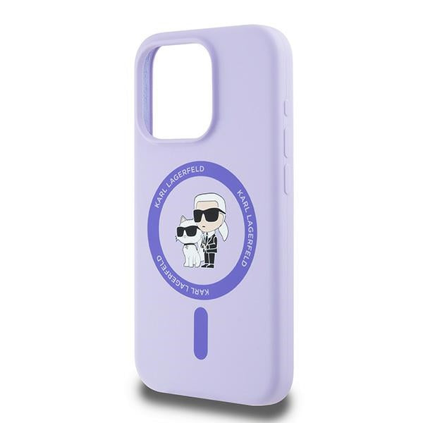 MagSafe Case for Apple iPhone 15 Pro, Karl Lagerfeld, Silicone Ring Karl & Choupette, Purple