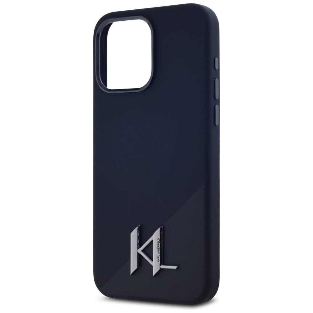 MagSafe Case for Apple iPhone 15 Pro, Karl Lagerfeld, Silicone Shadow Metal Initial, Black