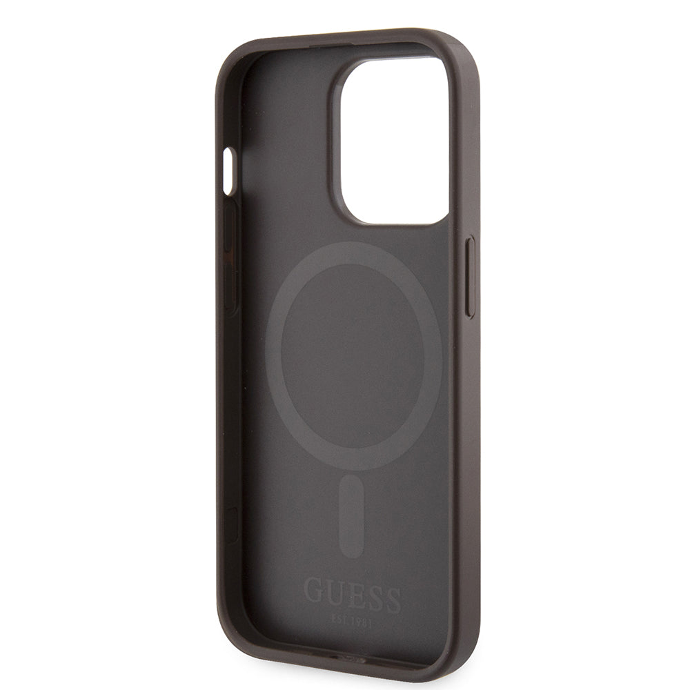 MagSafe Case for Apple iPhone 15 Pro Max, Guess, 4G Printed Stripes, Brown