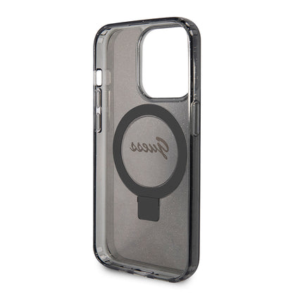 MagSafe Case for Apple iPhone 15 Pro Max, Guess, IML Ring Stand Glitter, Black