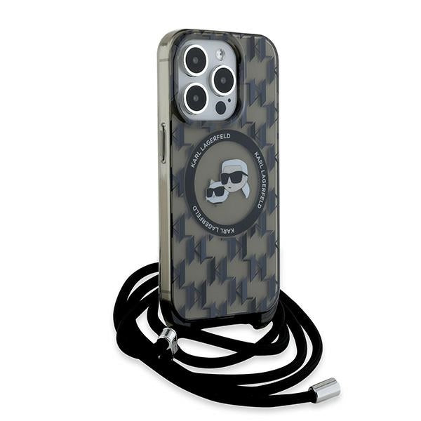 MagSafe Case for Apple iPhone 15 Pro Max, Karl Lagerfeld, IML Crossbody Monogram Karl & Choupette's Heads, Black