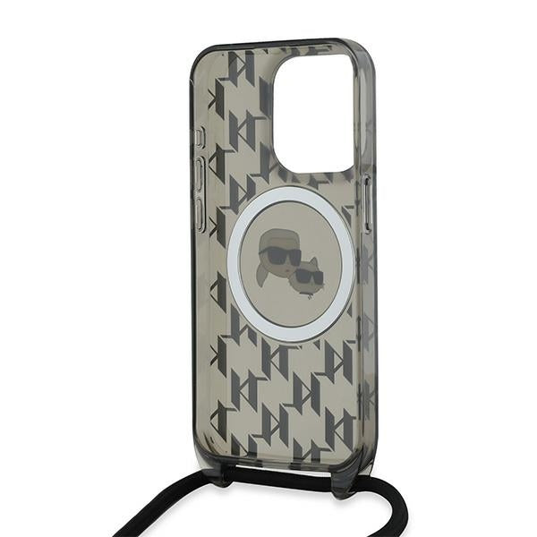 MagSafe Case for Apple iPhone 15 Pro Max, Karl Lagerfeld, IML Crossbody Monogram Karl & Choupette's Heads, Black