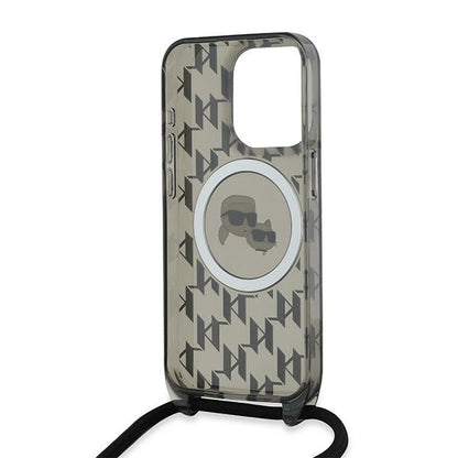 MagSafe Case for Apple iPhone 15 Pro Max, Karl Lagerfeld, IML Crossbody Monogram Karl & Choupette's Heads, Black