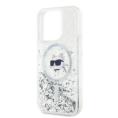 MagSafe Case for Apple iPhone 15 Pro Max, Karl Lagerfeld, Liquid Glitter Choupette Head, Transparent