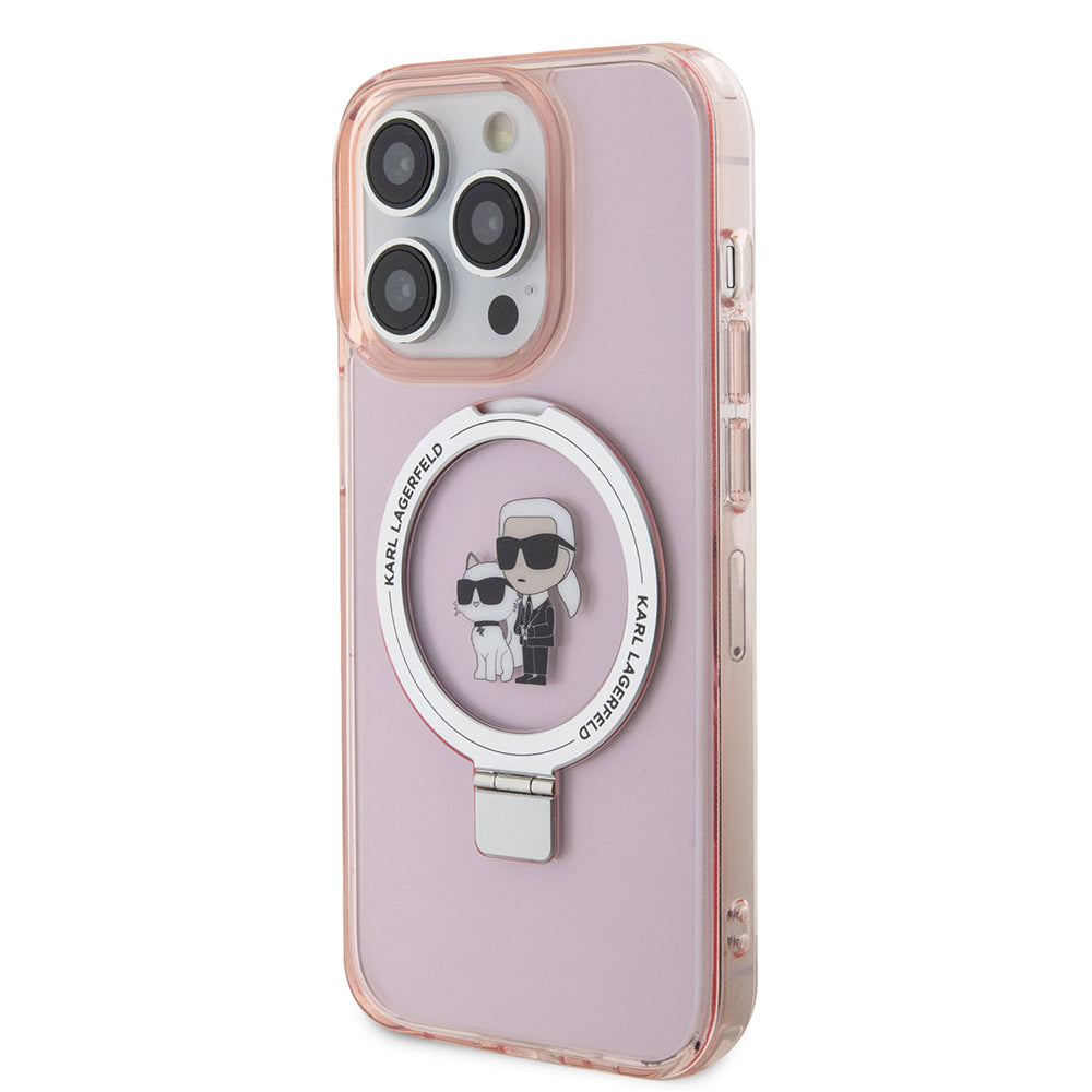 MagSafe Case for Apple iPhone 15 Pro Max, Karl Lagerfeld, Ring Stand Karl & Choupette, Pink