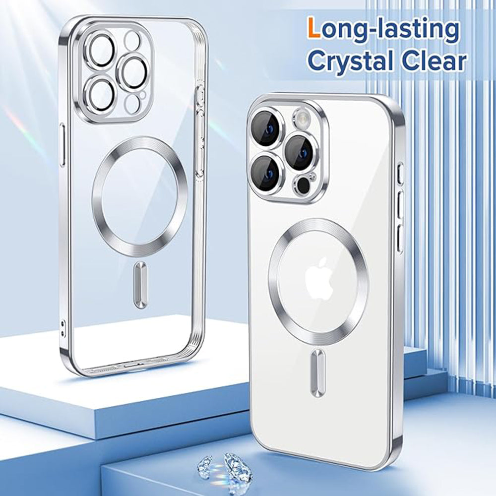 MagSafe Case for Apple iPhone 15 Pro Max, Techsuit, Luxury Crystal, Silver