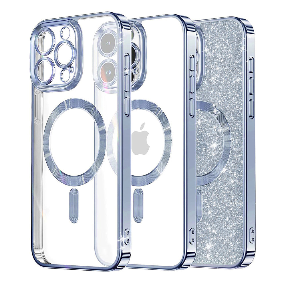 MagSafe Case for Apple iPhone 15 Pro Max, Techsuit, Luxury Glitter, Blue