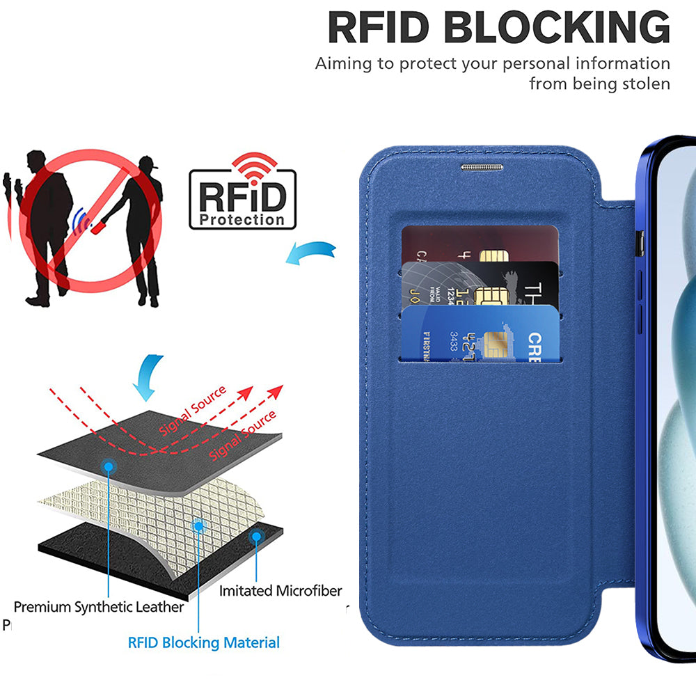 MagSafe Case for Apple iPhone 15, Techsuit, SmartMag Book, Blue