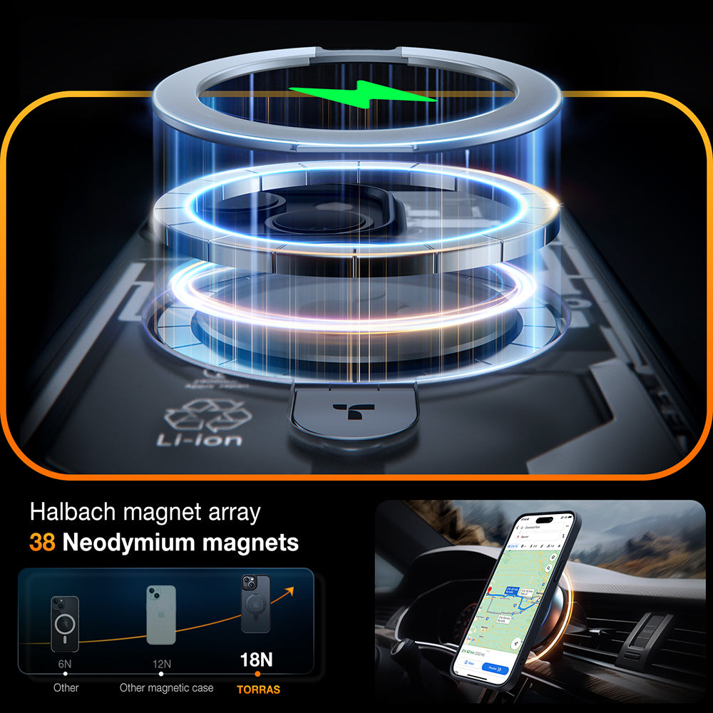 MagSafe Case for Apple iPhone 15, Torras, Ostand, Black