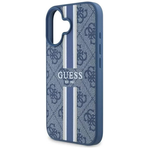 MagSafe Case for Apple iPhone 16, Guess, 4G Printed Stripes, Blue