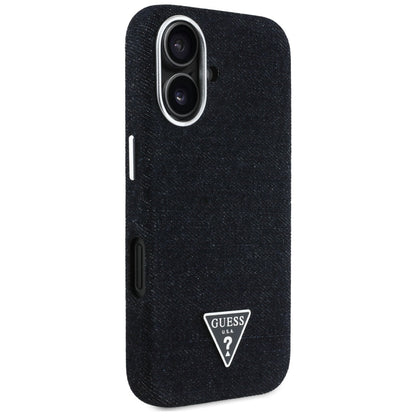 MagSafe Case for Apple iPhone 16, Guess, Denim Triangle Logo, Black