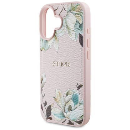MagSafe Case for Apple iPhone 16, Guess, Grained Flowers, Pink