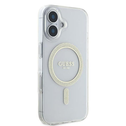 MagSafe Case for Apple iPhone 16, Guess, IML Glitter Circle, Transparent