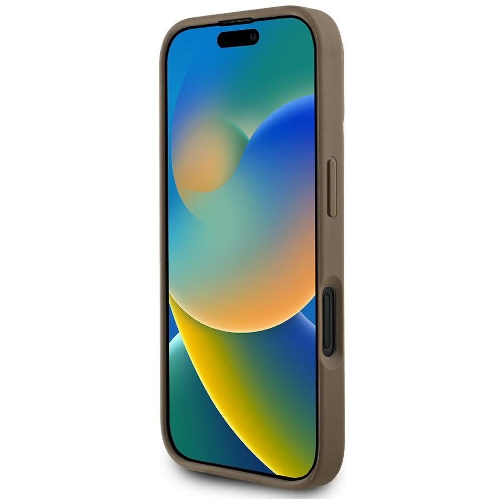 MagSafe Case for Apple iPhone 16, Guess, Peony Grained Hot Stamp Triangle, Brown