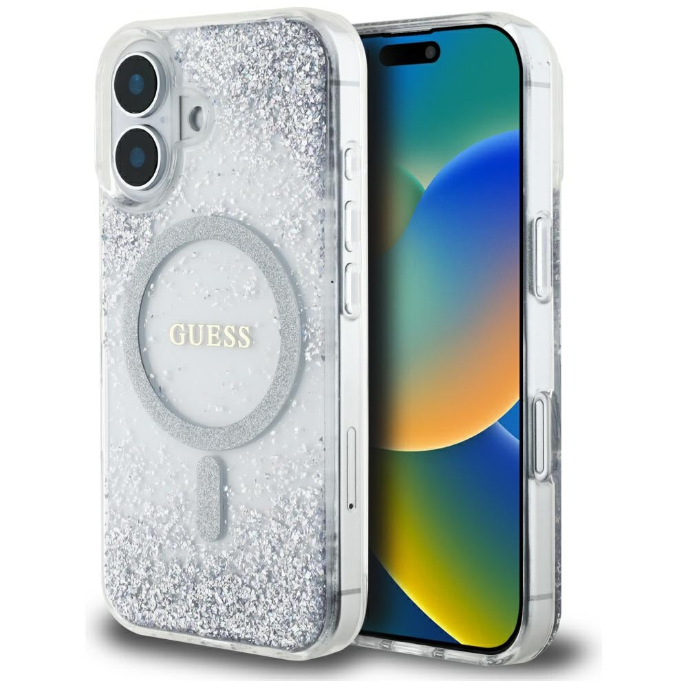 MagSafe Case for Apple iPhone 16, Guess, Resin Gradient Glitter, Silver