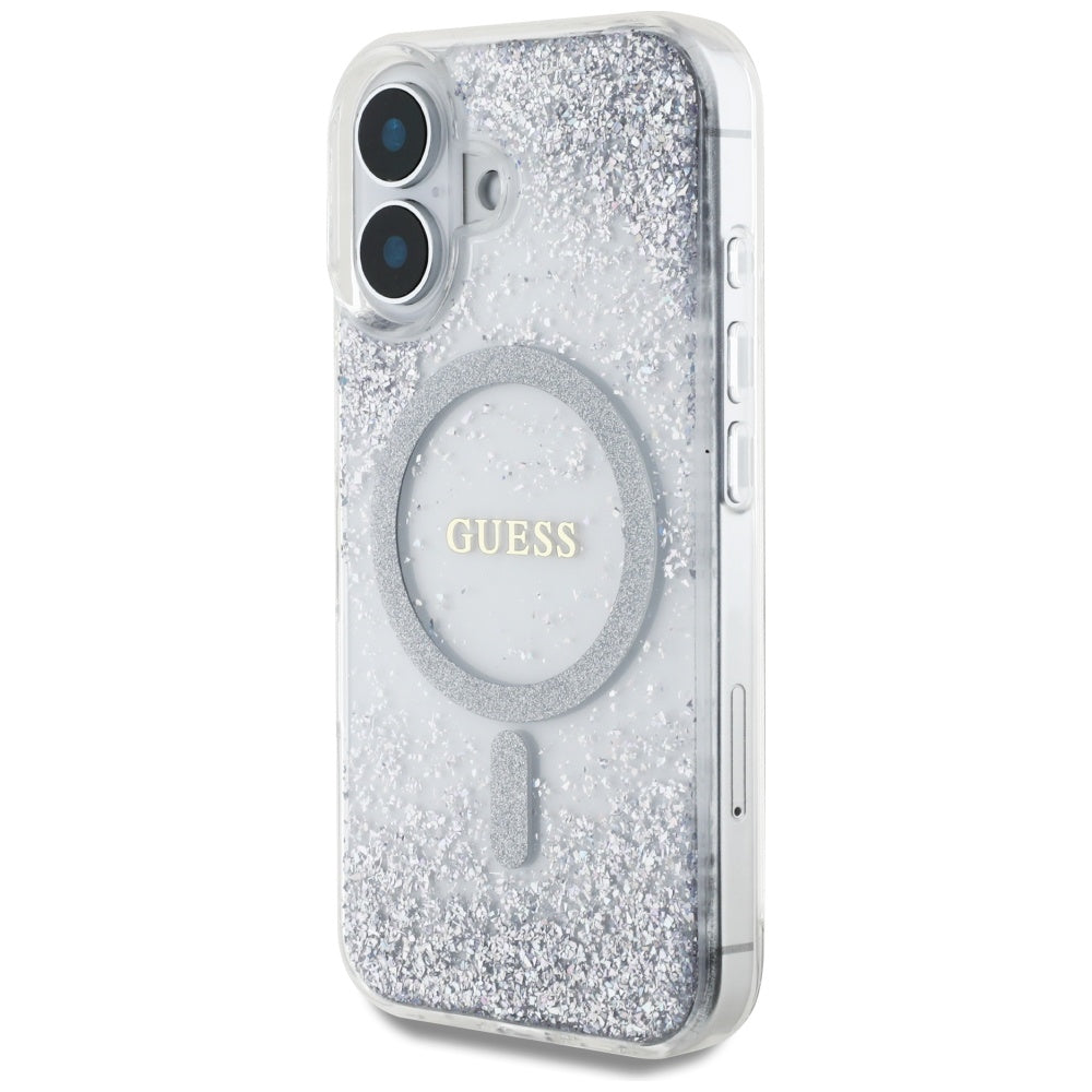 MagSafe Case for Apple iPhone 16, Guess, Resin Gradient Glitter, Silver