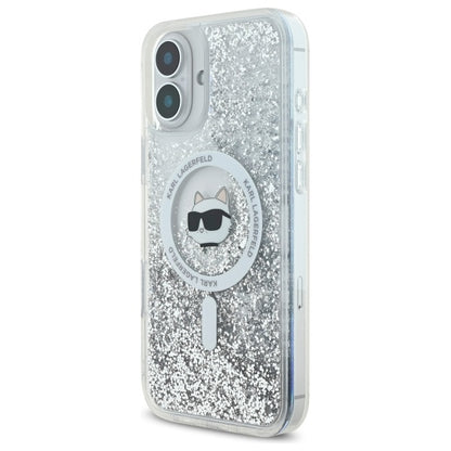 MagSafe Case for Apple iPhone 16, Karl Lagerfeld, Glitter Liquid Choupette Head, Transparent