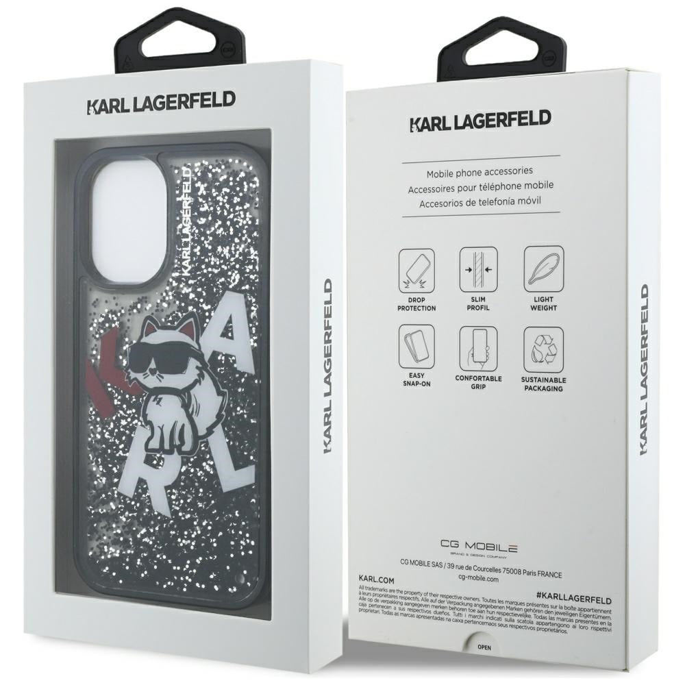 MagSafe Case for Apple iPhone 16, Karl Lagerfeld, Liquid Glitter Choupette Logo, Black