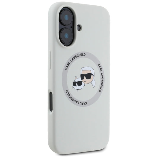 MagSafe Case for Apple iPhone 16, Karl Lagerfeld, Silicone Karl & Choupette's Heads, Beige