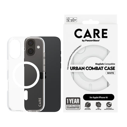 MagSafe Case for Apple iPhone 16, PanzerGlass, Urban Combat Care, White Transparent