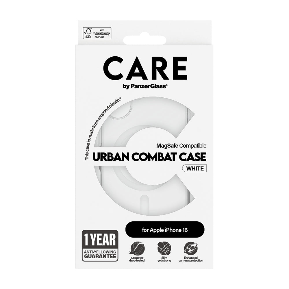 MagSafe Case for Apple iPhone 16, PanzerGlass, Urban Combat Care, White Transparent