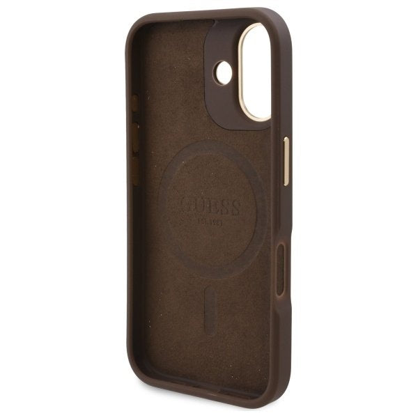 MagSafe Case for Apple iPhone 16 Plus, Guess, 4G Logo Plate, Brown