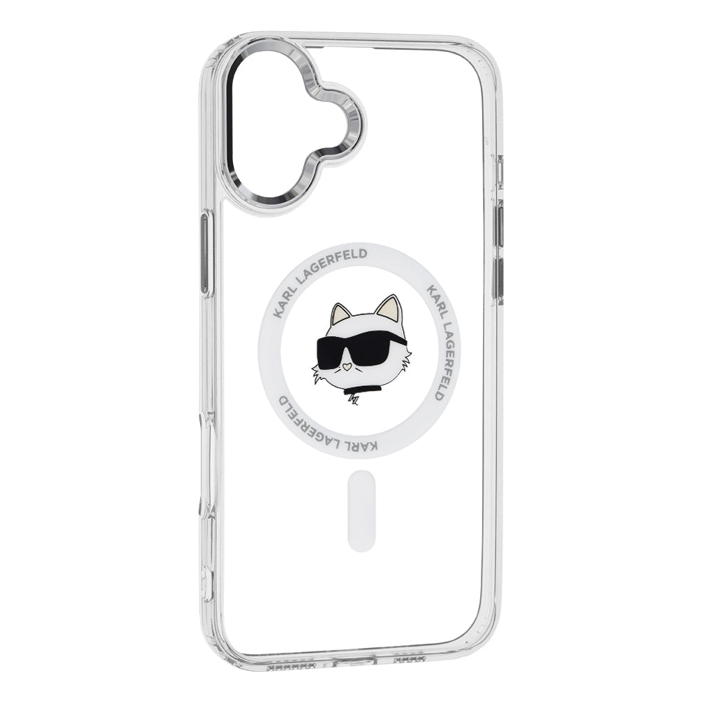 MagSafe Case for Apple iPhone 16 Plus, Karl Lagerfeld, IML Metal Choupette's Head, White