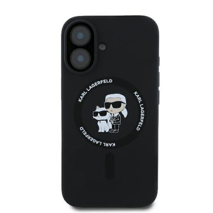 MagSafe Case for Apple iPhone 16 Plus, Karl Lagerfeld, Silicone Ring Karl & Choupette, Black