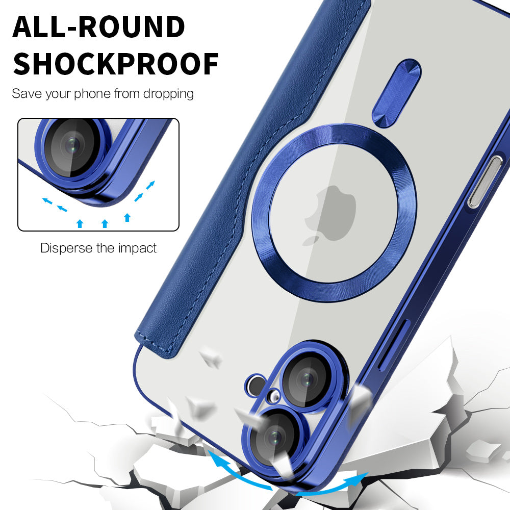 MagSafe Case for Apple iPhone 16 Plus, Techsuit, SmartMag Book, Blue
