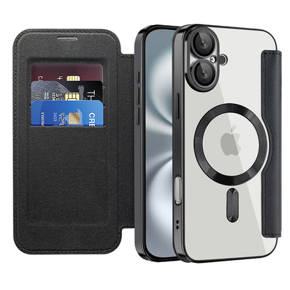 MagSafe Case for Apple iPhone 16 Plus, Techsuit, SmartMag Book, Black