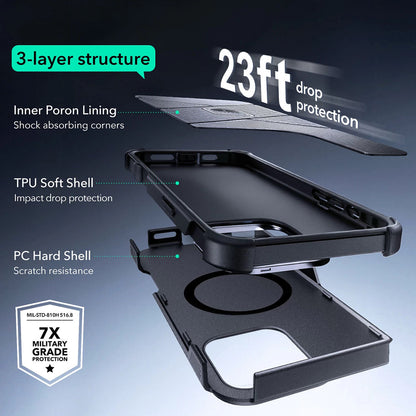 MagSafe Case for Apple iPhone 16 Pro, ESR, Cyber Armor Kickstand, Black