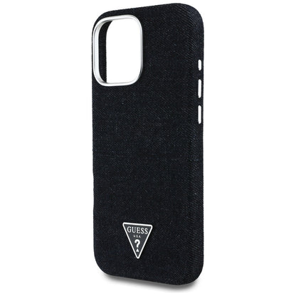 MagSafe Case for Apple iPhone 16 Pro, Guess, Denim Triangle Logo, Black