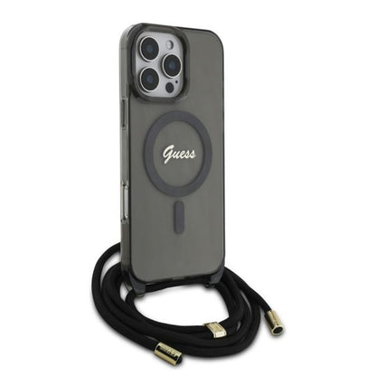 MagSafe Case for Apple iPhone 16 Pro, Guess, IML Crossbody Cord Script, Black