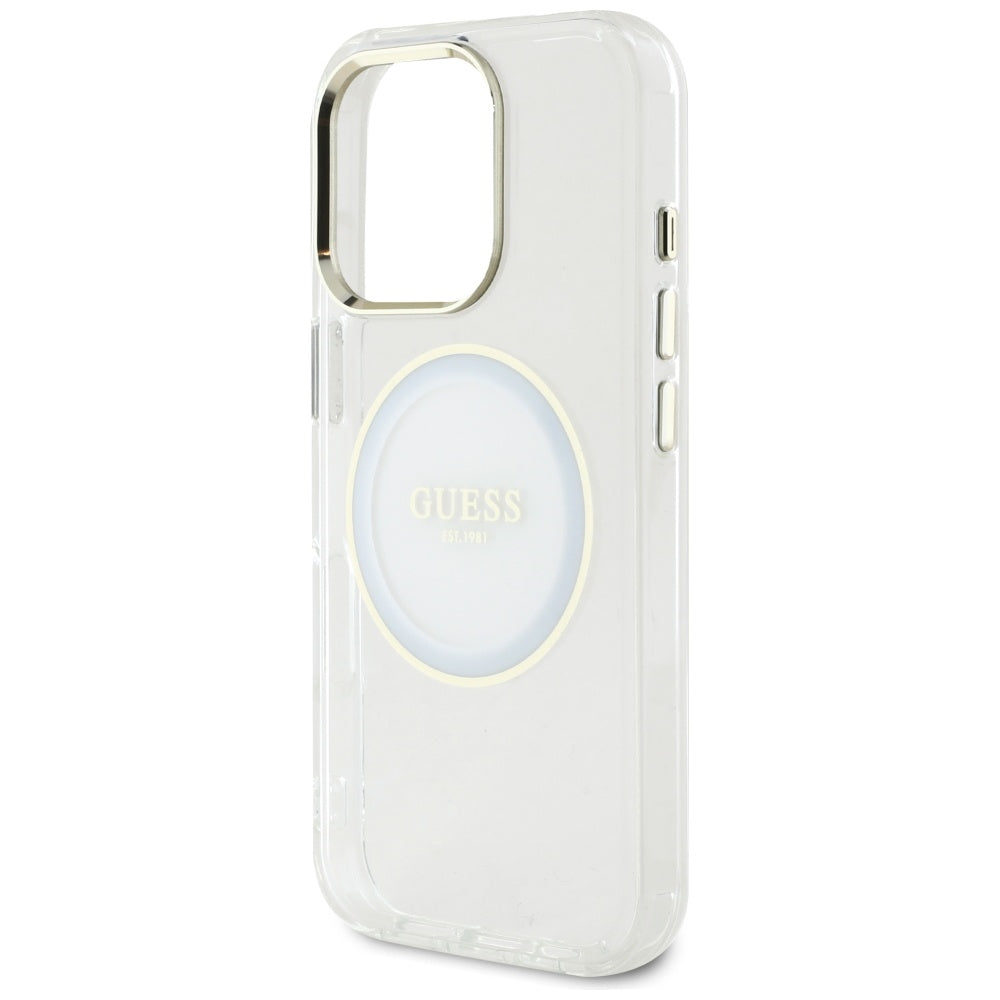 MagSafe Case for Apple iPhone 16 Pro, Guess, IML Metal Colored Circle, White