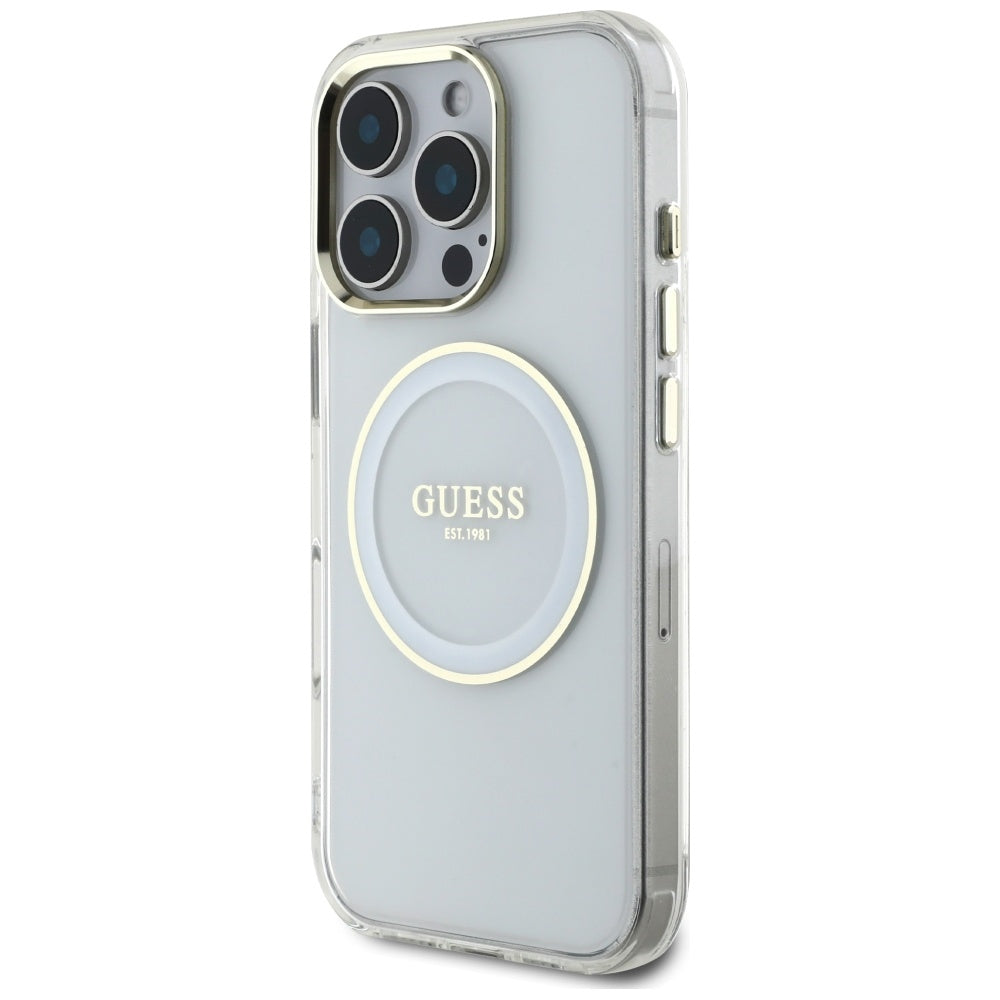 MagSafe Case for Apple iPhone 16 Pro, Guess, IML Metal Colored Circle, White